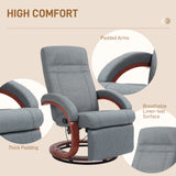 Linen Fabric Recliner Chair 100cm Wide With Footstool - Velmora