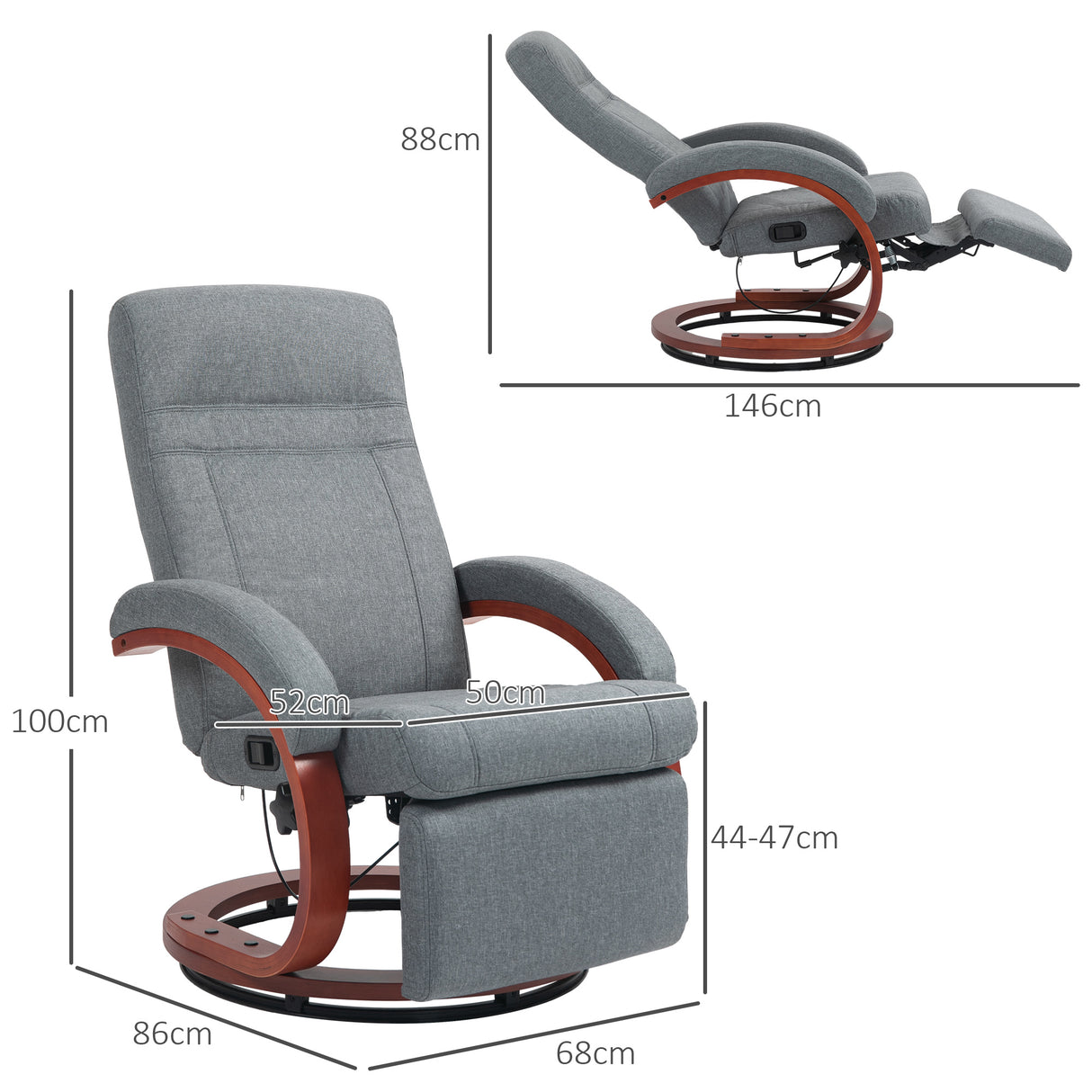 Linen Fabric Recliner Chair 100cm Wide With Footstool - Velmora