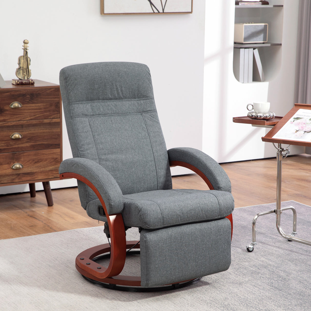 Linen Fabric Recliner Chair 100cm Wide With Footstool - Velmora