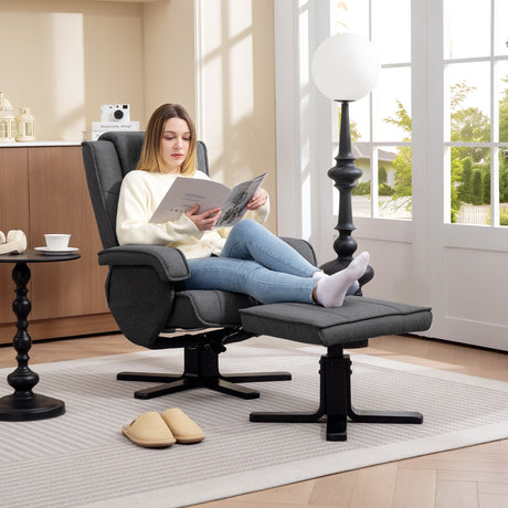 Linen Fabric Recliner Chair 67cm Wide With Footstool - Velmora
