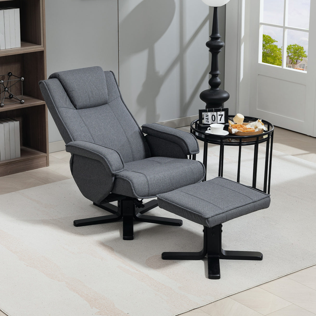 Linen Fabric Recliner Chair 67cm Wide With Footstool - Velmora