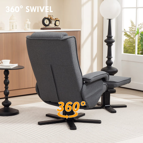 Linen Fabric Recliner Chair 67cm Wide With Footstool - Velmora