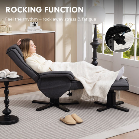 Linen Fabric Recliner Chair 67cm Wide With Footstool - Velmora