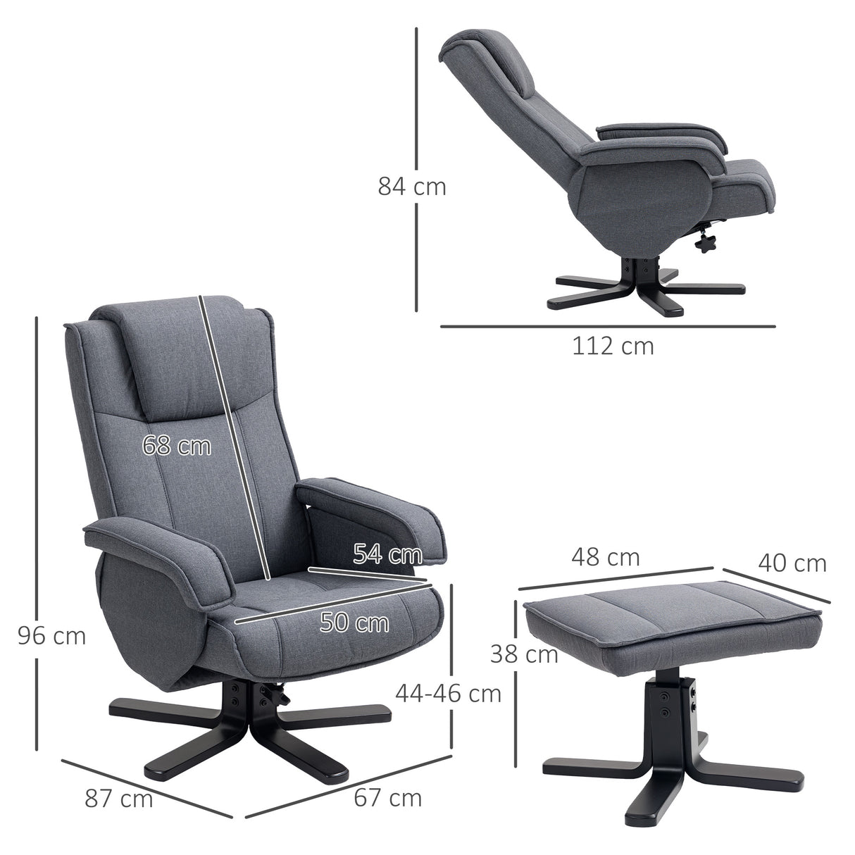 Linen Fabric Recliner Chair 67cm Wide With Footstool - Velmora