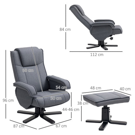 Linen Fabric Recliner Chair 67cm Wide With Footstool - Velmora