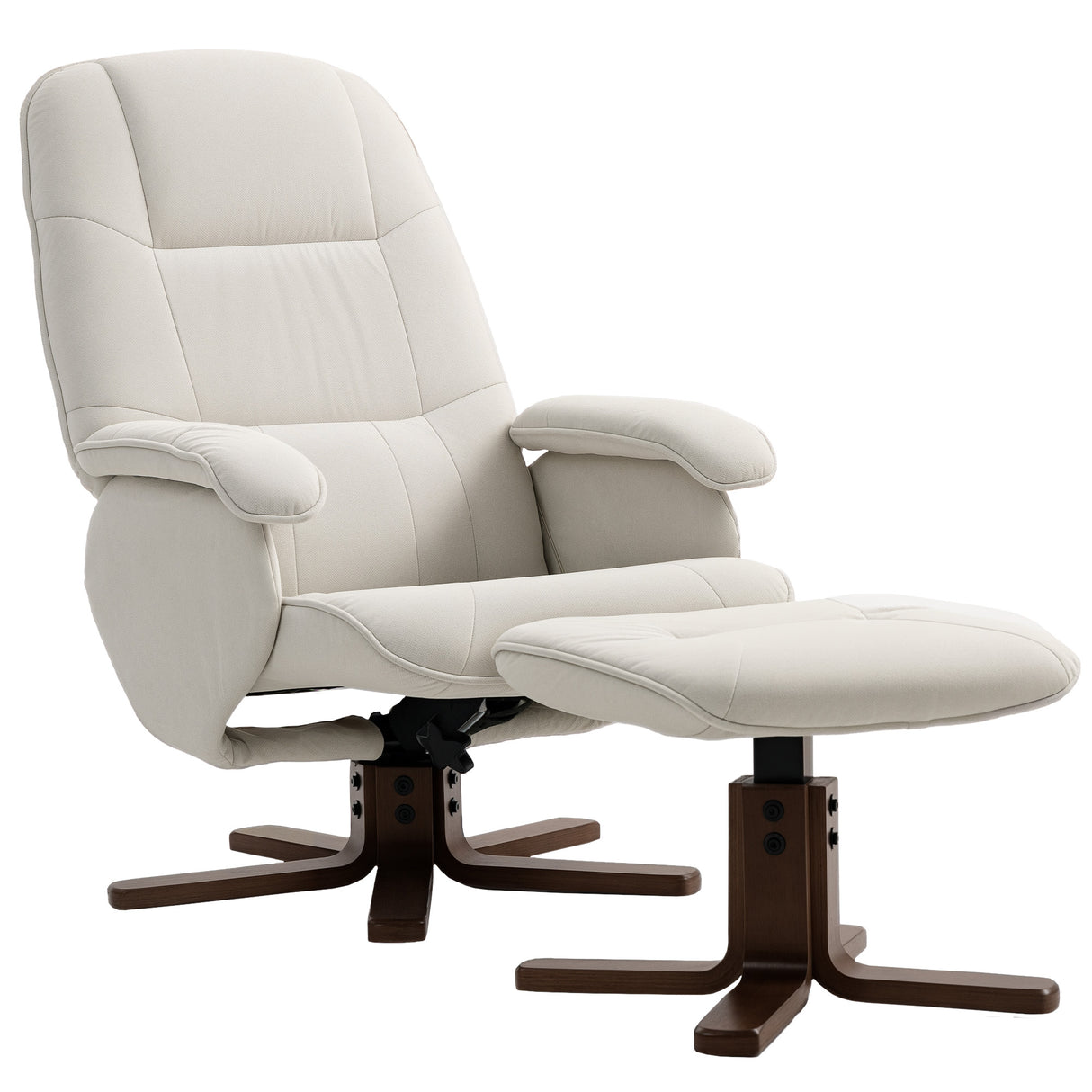 Linen Fabric Recliner Chair 73cm Wide With Footstool And Wooden Base - Velmora