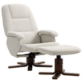 Linen Fabric Recliner Chair 73cm Wide With Footstool And Wooden Base - Velmora