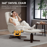 Linen Fabric Recliner Chair 73cm Wide With Footstool And Wooden Base - Velmora