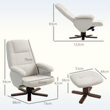 Linen Fabric Recliner Chair 73cm Wide With Footstool And Wooden Base - Velmora