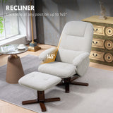 Linen Fabric Recliner Chair 73cm Wide With Footstool And Wooden Base - Velmora