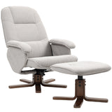 Linen Fabric Recliner Chair 73cm Wide With Footstool And Wooden Base - Velmora