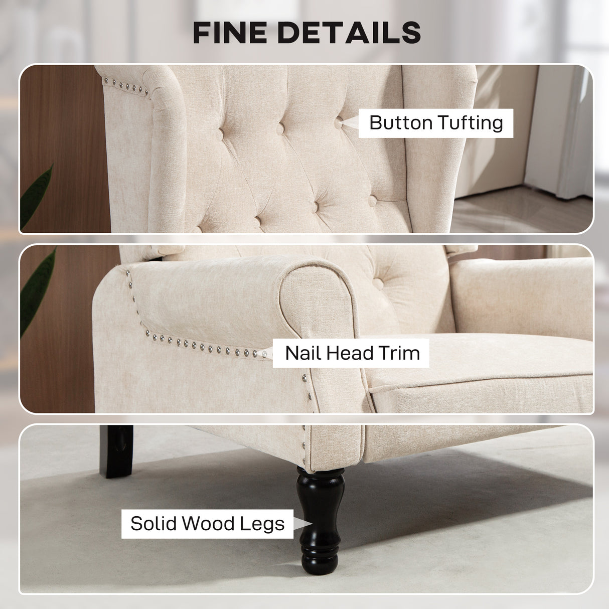 Linen Fabric Recliner Chair 76cm Wide With Footrest - Velmora
