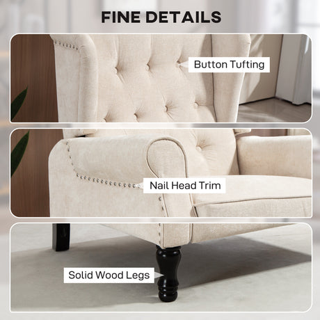 Linen Fabric Recliner Chair 76cm Wide With Footrest - Velmora