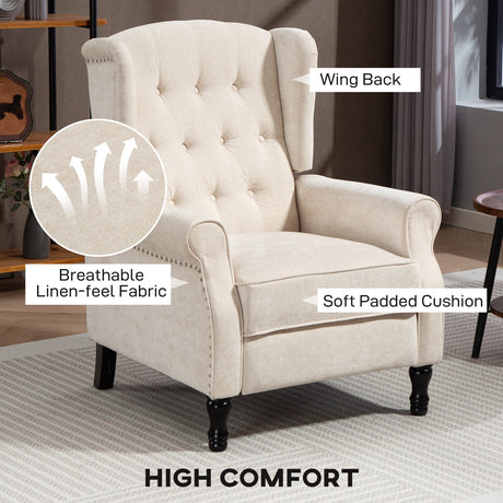 Linen Fabric Recliner Chair 76cm Wide With Footrest - Velmora