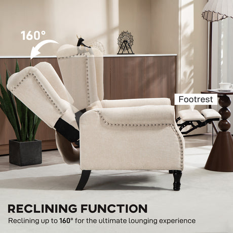 Linen Fabric Recliner Chair 76cm Wide With Footrest - Velmora