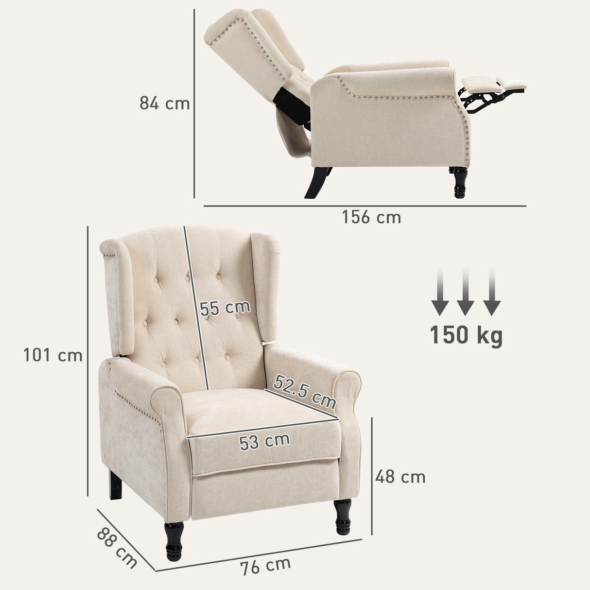 Linen Fabric Recliner Chair 76cm Wide With Footrest - Velmora