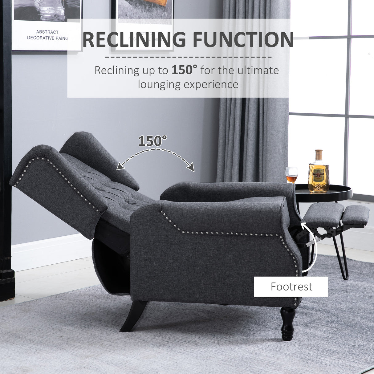 Linen Fabric Recliner Chair 76cm Wide With Footrest - Velmora