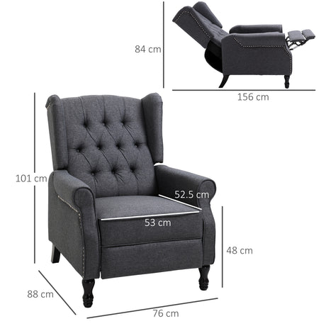 Linen Fabric Recliner Chair 76cm Wide With Footrest - Velmora