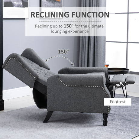 Linen Fabric Recliner Chair 76cm Wide With Footrest - Velmora
