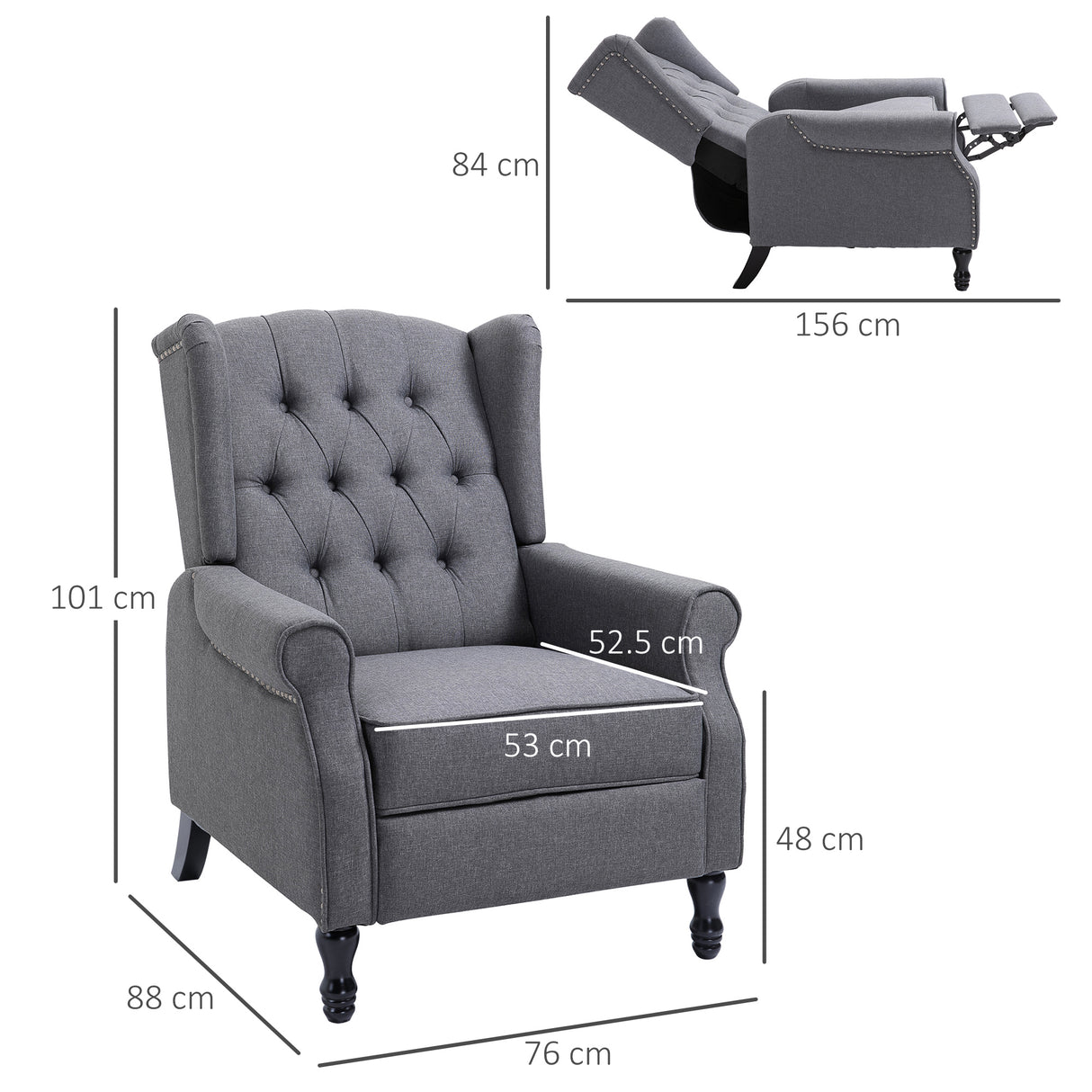 Linen Fabric Recliner Chair 76cm Wide With Footrest - Velmora