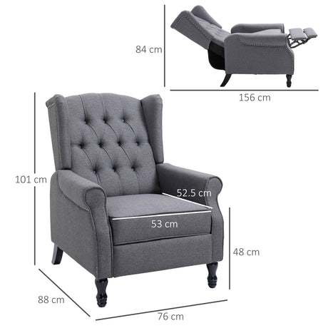 Linen Fabric Recliner Chair 76cm Wide With Footrest - Velmora