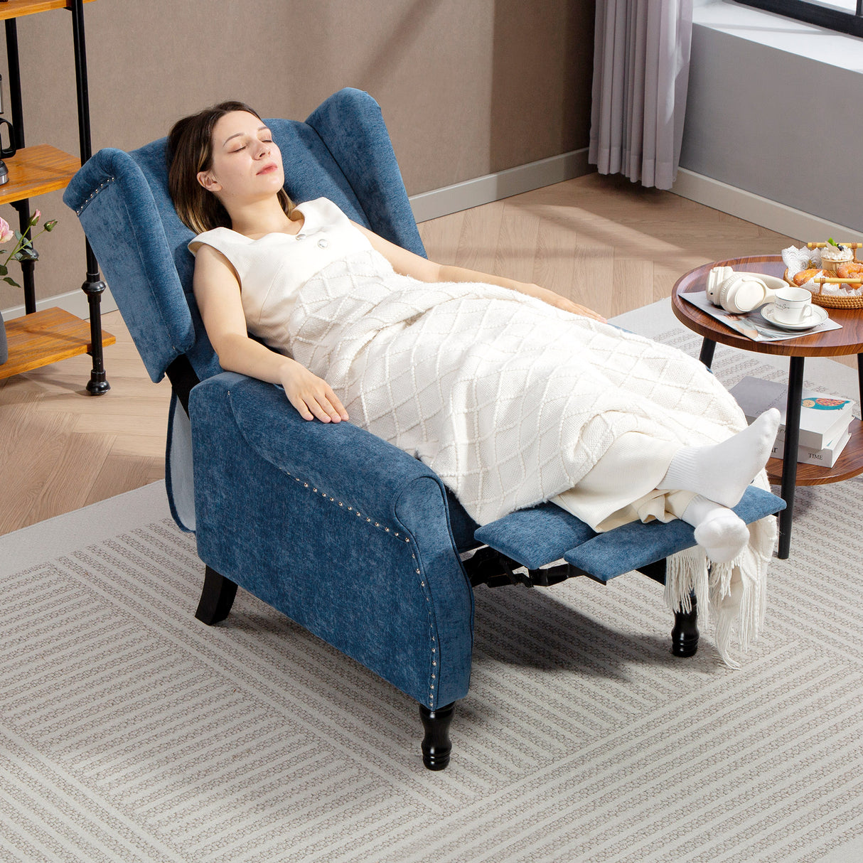 Linen Fabric Recliner Chair 76cm Wide With Footrest - Velmora