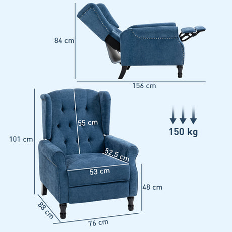 Linen Fabric Recliner Chair 76cm Wide With Footrest - Velmora