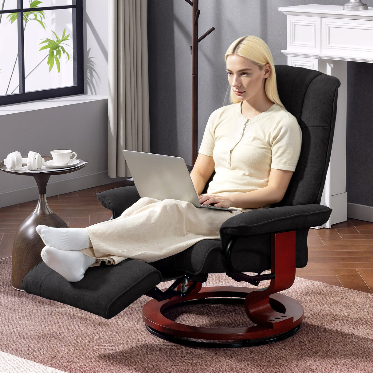Linen Fabric Recliner Chair 78cm Wide With Footrest - Velmora