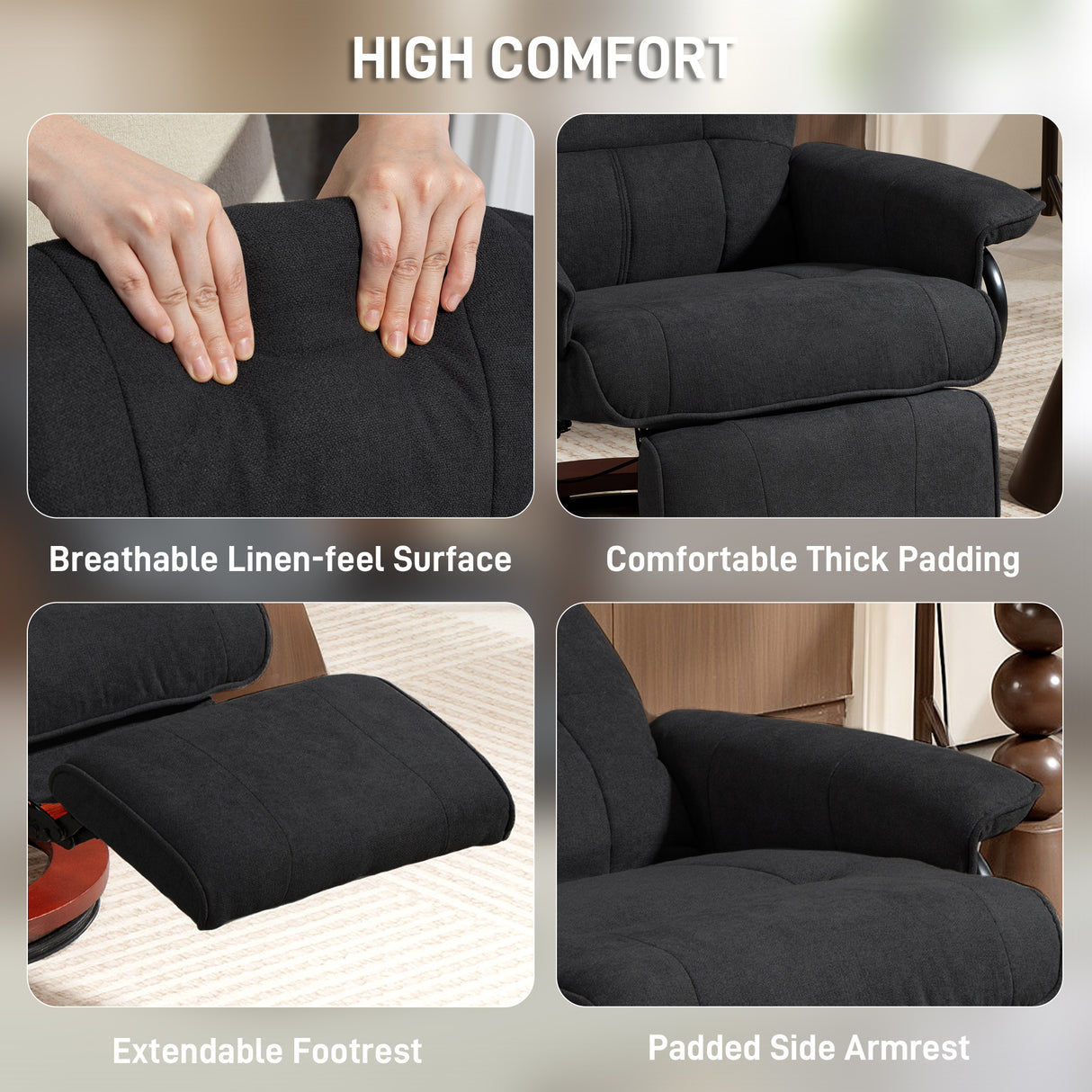 Linen Fabric Recliner Chair 78cm Wide With Footrest - Velmora
