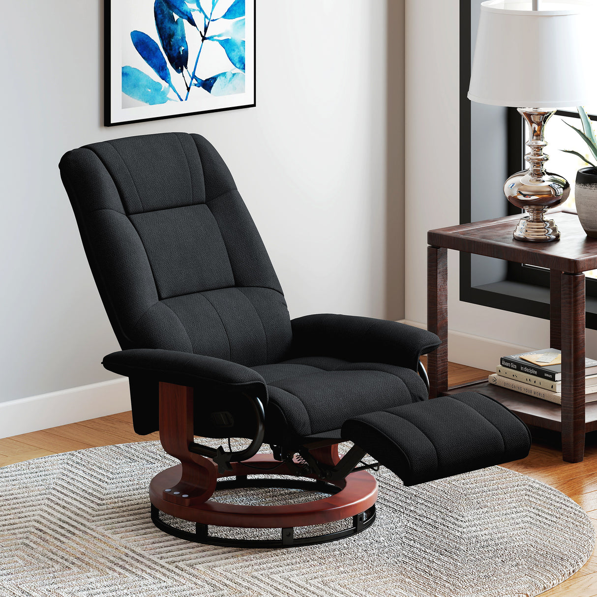Linen Fabric Recliner Chair 78cm Wide With Footrest - Velmora