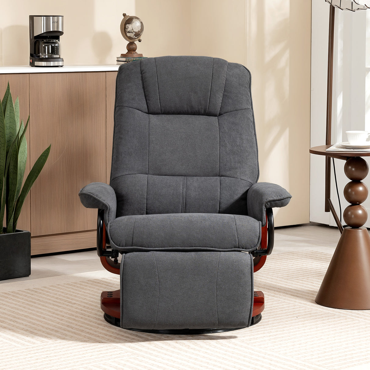 Linen Fabric Recliner Chair 78cm Wide With Footrest - Velmora
