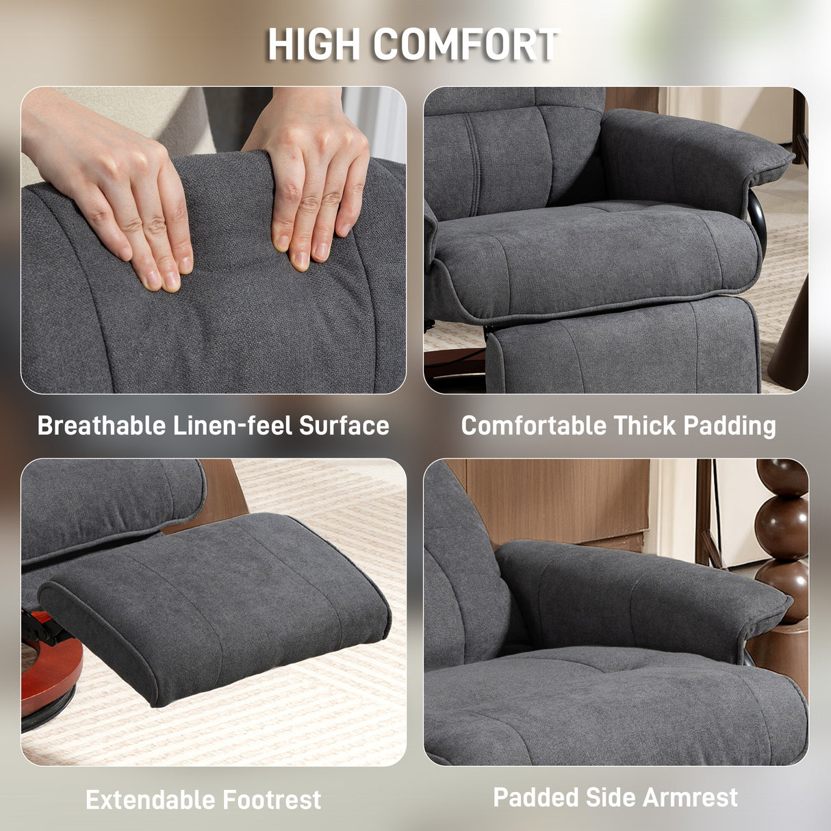 Linen Fabric Recliner Chair 78cm Wide With Footrest - Velmora