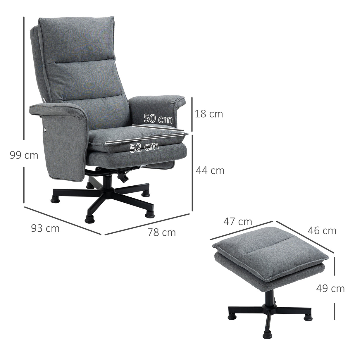 Linen Fabric Recliner Chair 78cm Wide With Footstool - Velmora