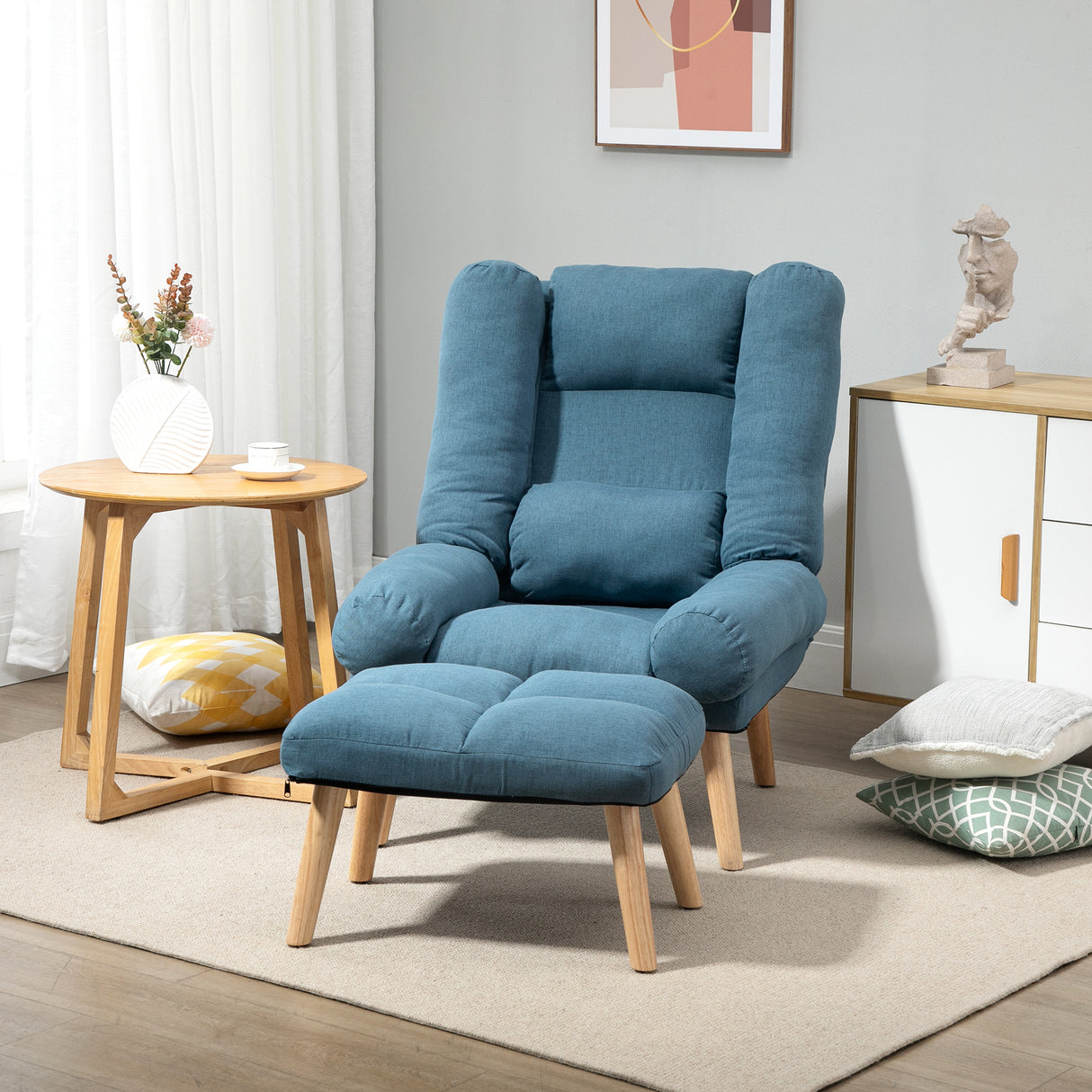 Linen Fabric Recliner Chair 78cm Wide With Footstool And Adjustable Backrest - Velmora