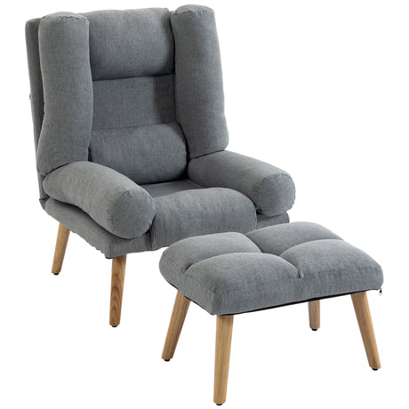 Linen Fabric Recliner Chair 78cm Wide With Footstool And Adjustable Backrest - Velmora