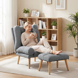 Linen Fabric Recliner Chair 78cm Wide With Footstool And Adjustable Backrest - Velmora
