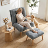 Linen Fabric Recliner Chair 78cm Wide With Footstool And Adjustable Backrest - Velmora