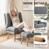 Linen Fabric Recliner Chair 78cm Wide With Footstool And Adjustable Backrest - Velmora
