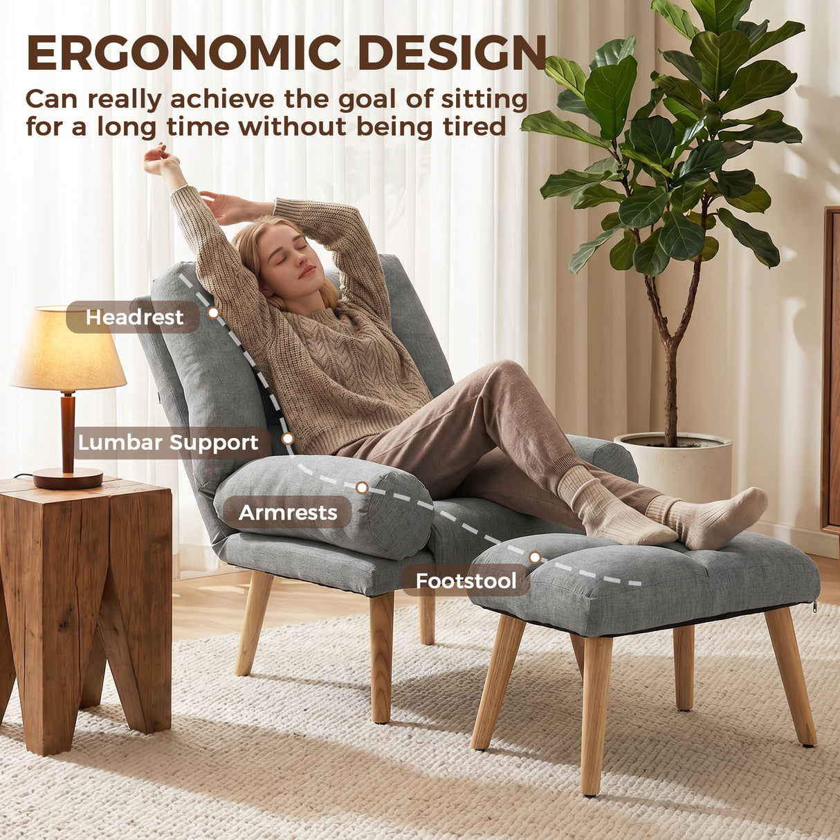 Linen Fabric Recliner Chair 78cm Wide With Footstool And Adjustable Backrest - Velmora