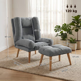 Linen Fabric Recliner Chair 78cm Wide With Footstool And Adjustable Backrest - Velmora