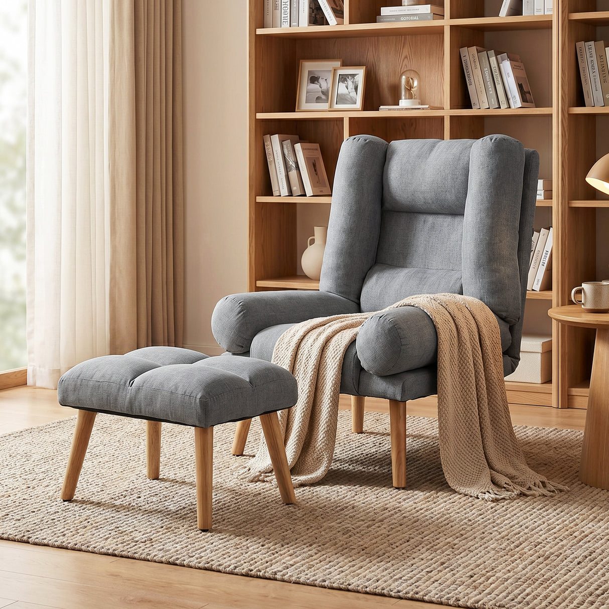 Linen Fabric Recliner Chair 78cm Wide With Footstool And Adjustable Backrest - Velmora