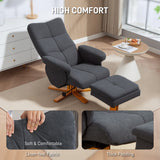 Linen Fabric Recliner Chair 80cm Wide With Footstool And Wooden Base - Velmora