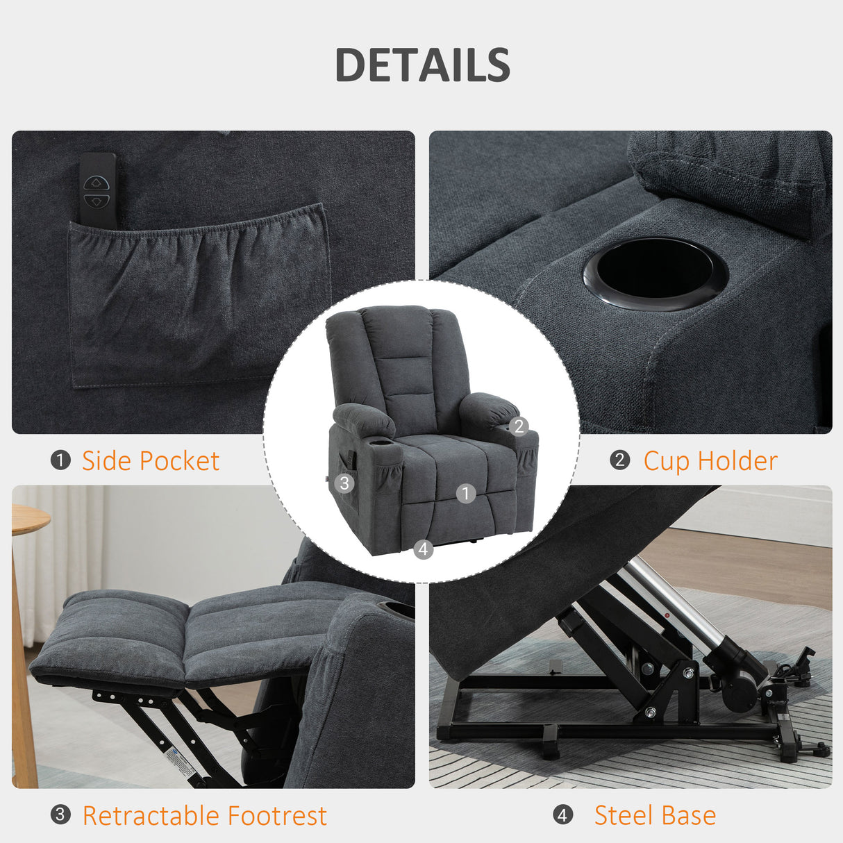 Linen Fabric Recliner Chair 85cm Wide With Footrest And Cup Holder - Velmora