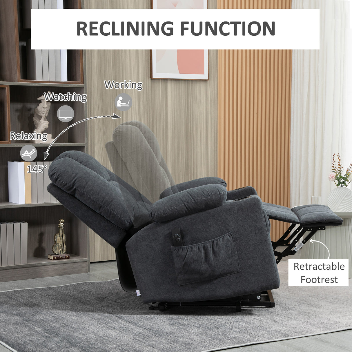 Linen Fabric Recliner Chair 85cm Wide With Footrest And Cup Holder - Velmora
