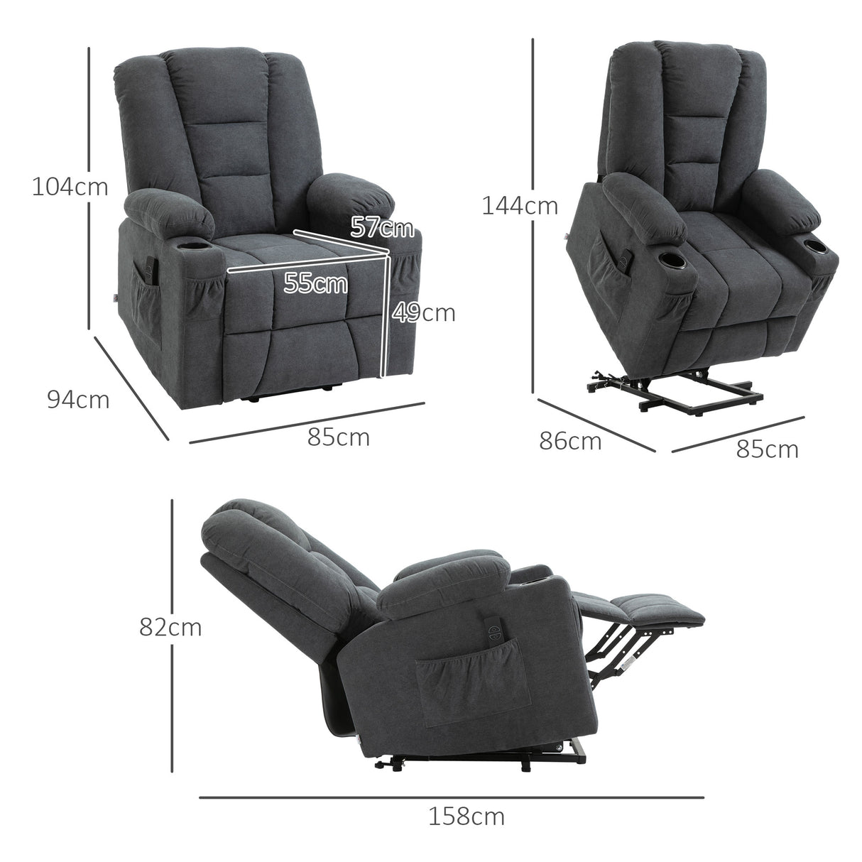 Linen Fabric Recliner Chair 85cm Wide With Footrest And Cup Holder - Velmora