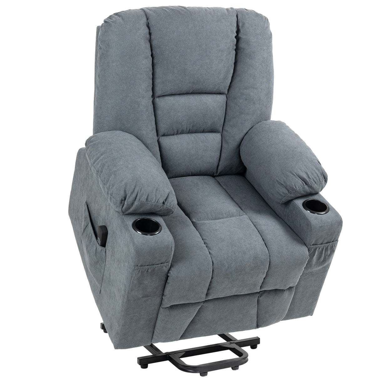 Linen Fabric Recliner Chair 85cm Wide With Footrest And Cup Holder - Velmora