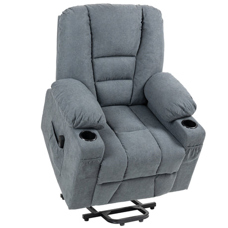 Linen Fabric Recliner Chair 85cm Wide With Footrest And Cup Holder - Velmora