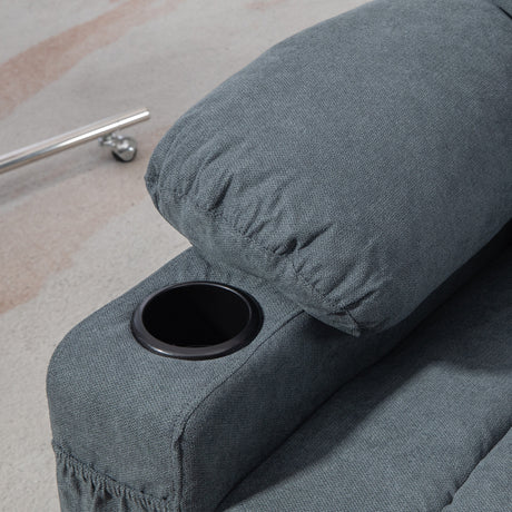 Linen Fabric Recliner Chair 85cm Wide With Footrest And Cup Holder - Velmora