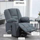 Linen Fabric Recliner Chair 85cm Wide With Footrest And Cup Holder - Velmora