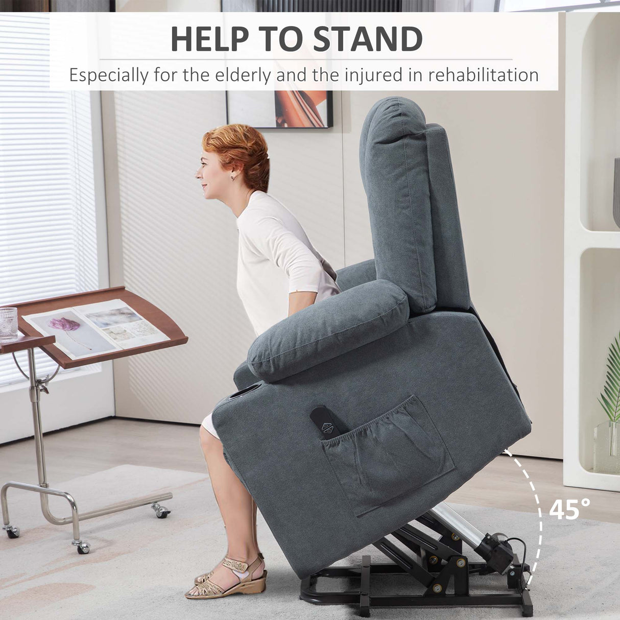 Linen Fabric Recliner Chair 85cm Wide With Footrest And Cup Holder - Velmora